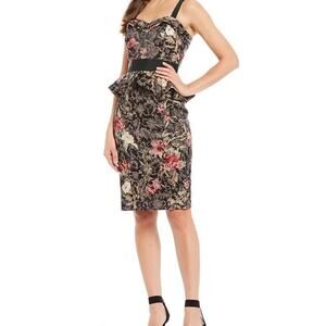 ANTONIO MELANI Black and Red Peplum Sheath Dress